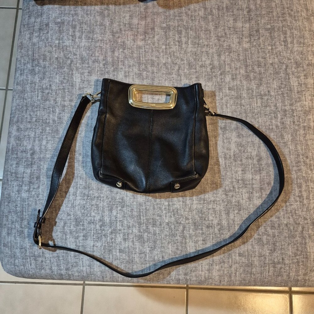 Maje Paris Structured Leather Handbag – Black – Gold Handle – Crossbody/Shoulder - Picture 2 of 6